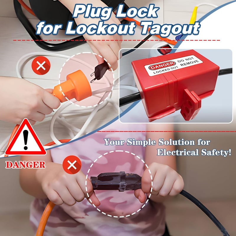 Young Dance Plug Lockout with Locking Tag, Industrial Grade Anti-Touch 110v Electric Plug & Thermostat Plug Plug Lock, Extension Cord Lock, Suitable for Factories, Home Children Power Plug Lock Protection - Image 3